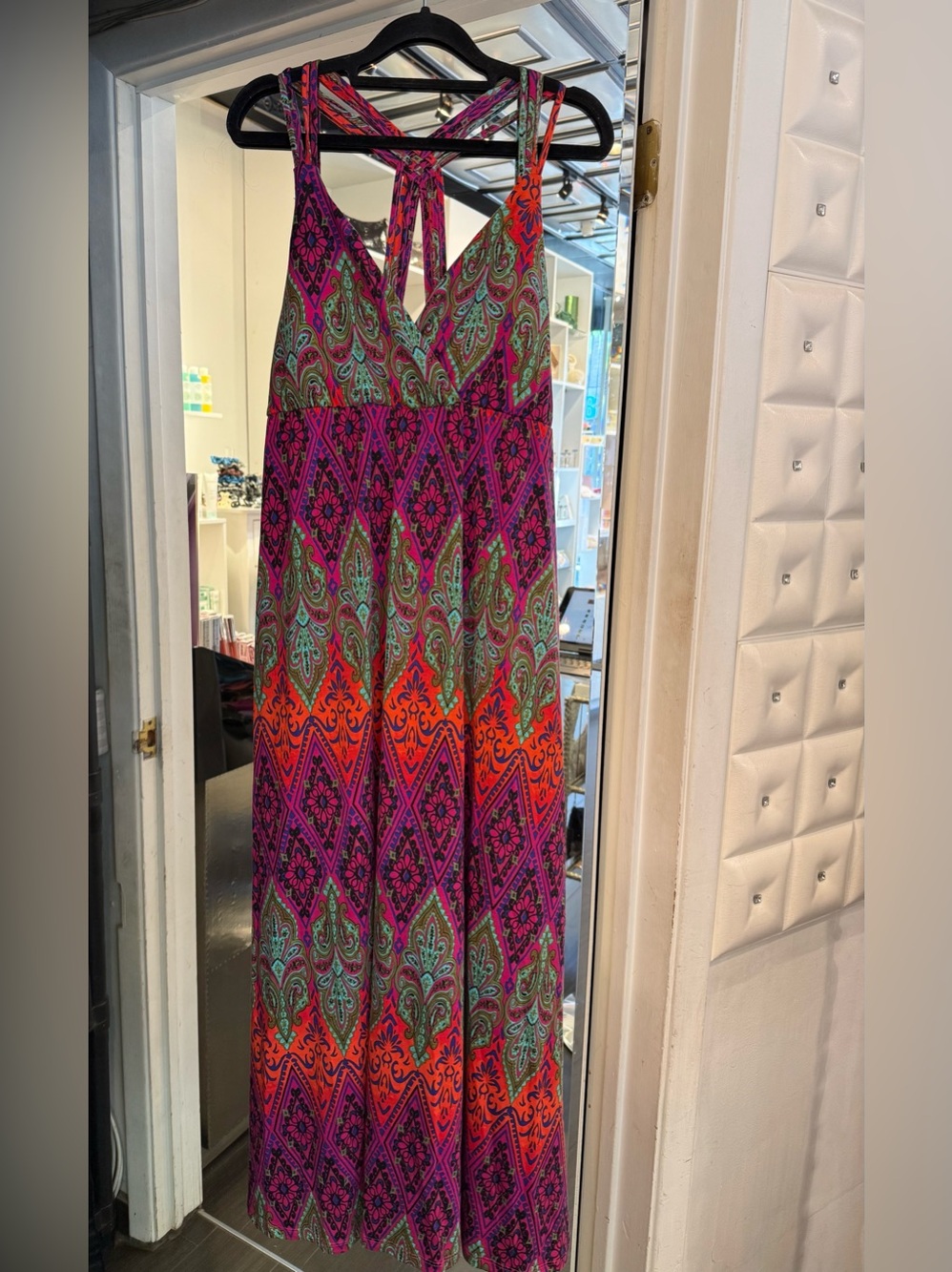Extra Touch Women's Maxi Dress in Purple, Pink & Orange Paisley
